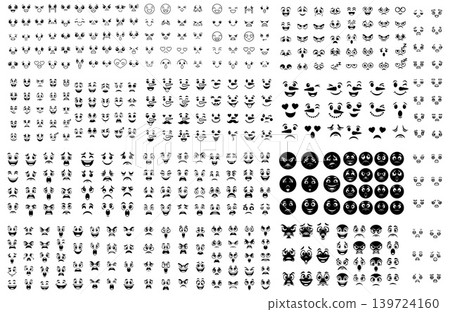 Diverse set of simple cartoon facial expressions and eyes depicting various emotions for user interface design Diverse set of simple cartoon facial expressions and eyes depicting various emotions for user interface design 139724160