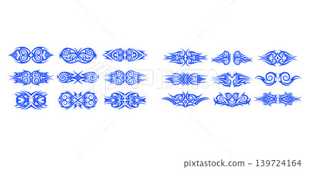Dynamic tribal swirl vector elements with sharp lines for edgy graphics and tattoo inspired designs 139724164