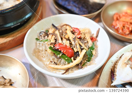 Traditional Korean Glass Noodle Stir Fry Japchae with Vegetables Traditional Korean Glass Noodle Stir Fry Japchae with Vegetables 139724390