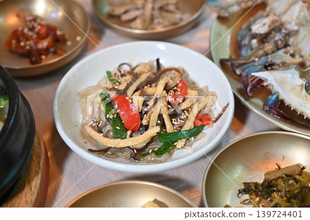 Traditional Korean Glass Noodle Stir Fry Japchae with Vegetables Traditional Korean Glass Noodle Stir Fry Japchae with Vegetables 139724401