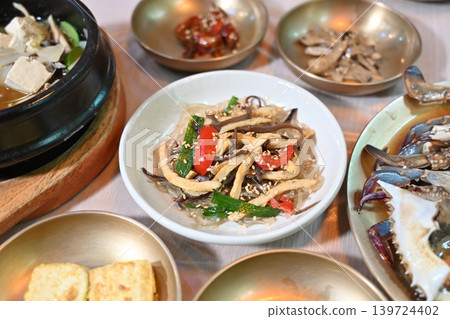 Traditional Korean Glass Noodle Stir Fry Japchae with Vegetables Traditional Korean Glass Noodle Stir Fry Japchae with Vegetables 139724402