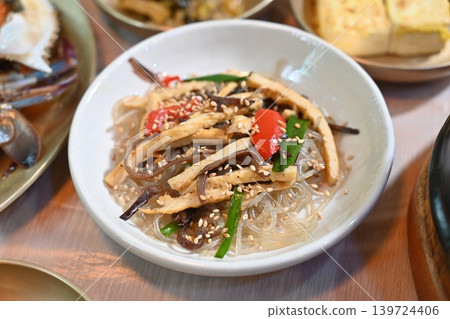 Traditional Korean Glass Noodle Stir Fry Japchae with Vegetables Traditional Korean Glass Noodle Stir Fry Japchae with Vegetables 139724406