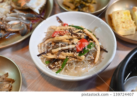 Traditional Korean Glass Noodle Stir Fry Japchae with Vegetables Traditional Korean Glass Noodle Stir Fry Japchae with Vegetables 139724407