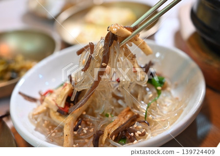 Traditional Korean Glass Noodle Stir Fry Japchae with Vegetables Traditional Korean Glass Noodle Stir Fry Japchae with Vegetables 139724409