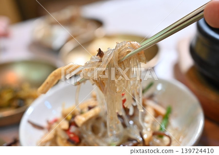 Traditional Korean Glass Noodle Stir Fry Japchae with Vegetables Traditional Korean Glass Noodle Stir Fry Japchae with Vegetables 139724410