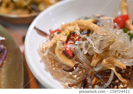 Traditional Korean Glass Noodle Stir Fry Japchae with Vegetables Traditional Korean Glass Noodle Stir Fry Japchae with Vegetables 139724411