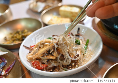 Traditional Korean Glass Noodle Stir Fry Japchae with Vegetables Traditional Korean Glass Noodle Stir Fry Japchae with Vegetables 139724414
