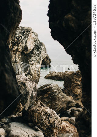 Amazing view of the Adriatic sea and the rocks near Budva. Travel destination in Montenegro. 139724618