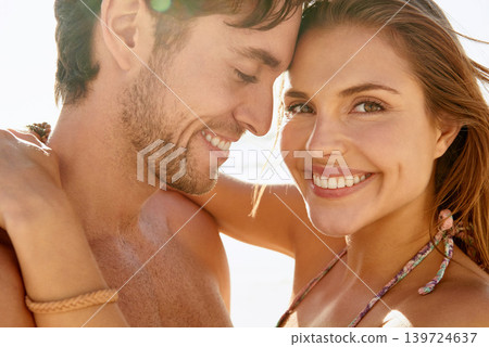 Beach, hug and portrait of happy couple, woman or people for summer sunshine, wellness or travel holiday in Argentina. Bond, love and face of relax husband, wife or marriage partner on honeymoon Beach, hug and portrait of happy couple, woman or people for summer sunshine, wellness or travel holiday in Argentina. Bond, love and face of relax husband, wife or marriage partner on honeymoon 139724637