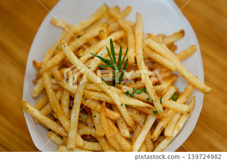 Crispy Golden French Fries Fast Food Snack Close Up Crispy Golden French Fries Fast Food Snack Close Up 139724982