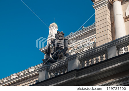 Architectural Detail with Ornate Statue on Sky Architectural Detail with Ornate Statue on Sky 139725500