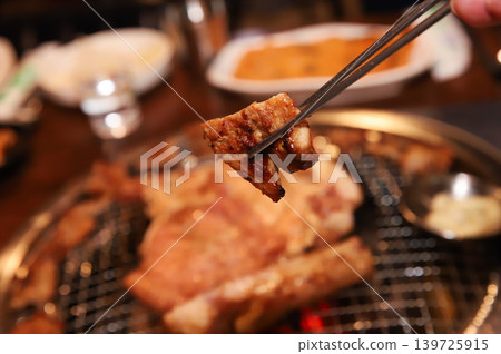 Delicious Traditional Korean Marinated Pork Ribs Barbecue Grilling Delicious Traditional Korean Marinated Pork Ribs Barbecue Grilling 139725915