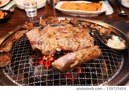 Delicious Traditional Korean Marinated Pork Ribs Barbecue Grilling Delicious Traditional Korean Marinated Pork Ribs Barbecue Grilling 139725924