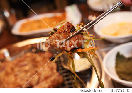 Delicious Traditional Korean Marinated Pork Ribs Barbecue Grilling Delicious Traditional Korean Marinated Pork Ribs Barbecue Grilling 139725928