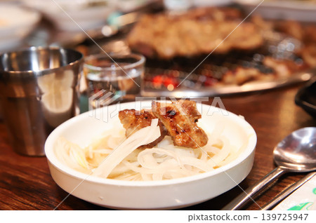 Delicious Traditional Korean Marinated Pork Ribs Barbecue Grilling Delicious Traditional Korean Marinated Pork Ribs Barbecue Grilling 139725947