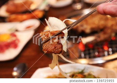 Delicious Traditional Korean Marinated Pork Ribs Barbecue Grilling Delicious Traditional Korean Marinated Pork Ribs Barbecue Grilling 139725955