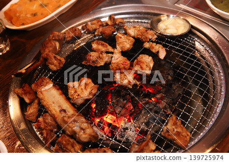 Delicious Traditional Korean Marinated Pork Ribs Barbecue Grilling Delicious Traditional Korean Marinated Pork Ribs Barbecue Grilling 139725974