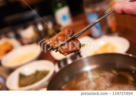 Delicious Traditional Korean Marinated Pork Ribs Barbecue Grilling 139725994