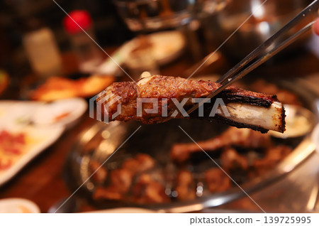 Delicious Traditional Korean Marinated Pork Ribs Barbecue Grilling Delicious Traditional Korean Marinated Pork Ribs Barbecue Grilling 139725995