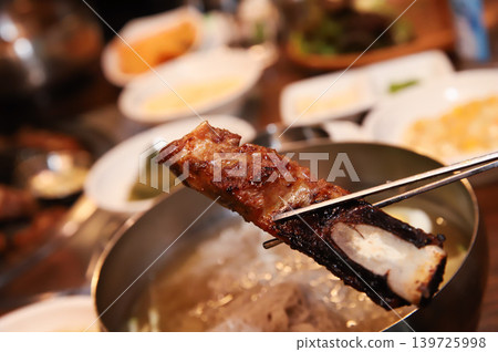 Delicious Traditional Korean Marinated Pork Ribs Barbecue Grilling Delicious Traditional Korean Marinated Pork Ribs Barbecue Grilling 139725998