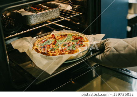 Traditional Italian pie from baking in a kitchen. 139726032