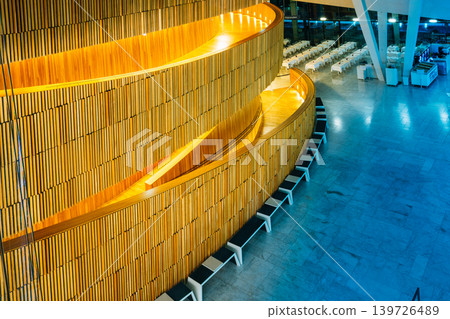 Oak wood wave wall interior of the Oslo Opera House Oak wood wave wall interior of the Oslo Opera House 139726489