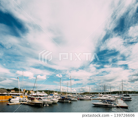 Aker Brygge Marina under dramatic summer sky Aker Brygge Marina under dramatic summer sky 139726606