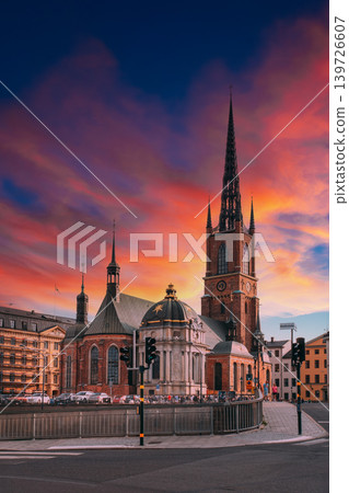 Riddarholmen Church at Sunset in Gamla Stan Riddarholmen Church at Sunset in Gamla Stan 139726607