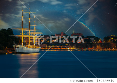 Af Chapman Full-Rigged Ship Illuminated at Night Af Chapman Full-Rigged Ship Illuminated at Night 139726619