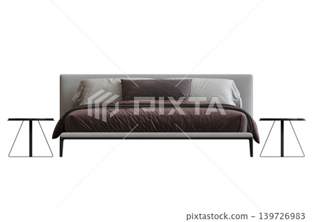 double bed isolated on a transparent background, furniture for the bedroom interior, 3D illustration, cg render double bed isolated on a transparent background, furniture for the bedroom interior, 3D illustration, cg render 139726983