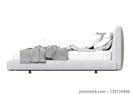 double bed isolated on a transparent background, furniture for the bedroom interior, 3D illustration, cg render 139726996