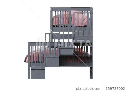 double bed isolated on a transparent background, furniture for the bedroom interior, 3D illustration, cg render 139727002