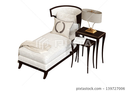 double bed isolated on a transparent background, furniture for the bedroom interior, 3D illustration, cg render 139727006