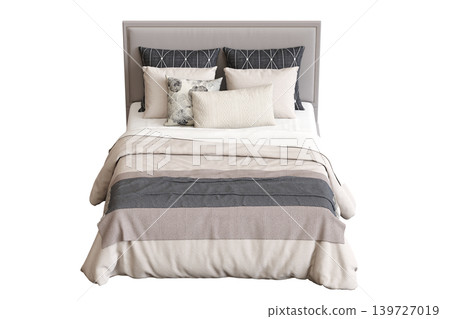double bed isolated on a transparent background, furniture for the bedroom interior, 3D illustration, cg render double bed isolated on a transparent background, furniture for the bedroom interior, 3D illustration, cg render 139727019