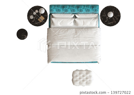 double bed isolated on a transparent background, furniture for the bedroom interior, 3D illustration, cg render double bed isolated on a transparent background, furniture for the bedroom interior, 3D illustration, cg render 139727022