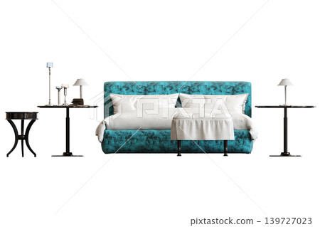 double bed isolated on a transparent background, furniture for the bedroom interior, 3D illustration, cg render double bed isolated on a transparent background, furniture for the bedroom interior, 3D illustration, cg render 139727023