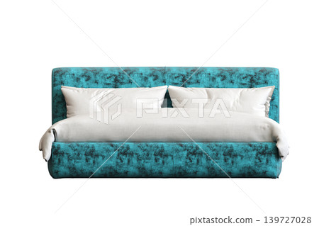 double bed isolated on a transparent background, furniture for the bedroom interior, 3D illustration, cg render 139727028