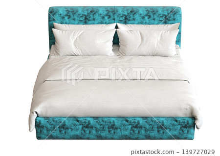 double bed isolated on a transparent background, furniture for the bedroom interior, 3D illustration, cg render 139727029