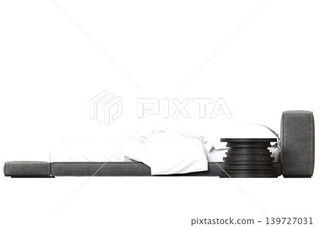 double bed isolated on a transparent background, furniture for the bedroom interior, 3D illustration, cg render 139727031