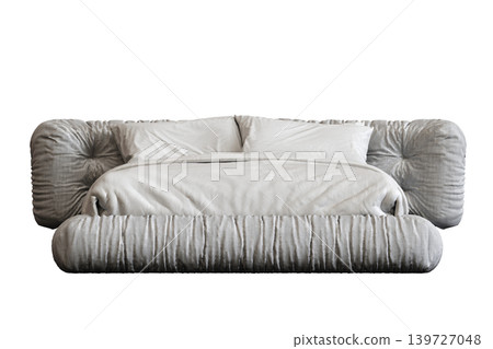 double bed isolated on a transparent background, furniture for the bedroom interior, 3D illustration, cg render 139727048
