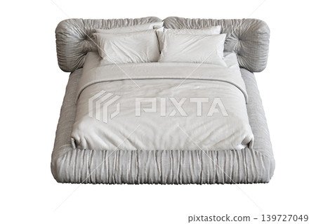 double bed isolated on a transparent background, furniture for the bedroom interior, 3D illustration, cg render double bed isolated on a transparent background, furniture for the bedroom interior, 3D illustration, cg render 139727049