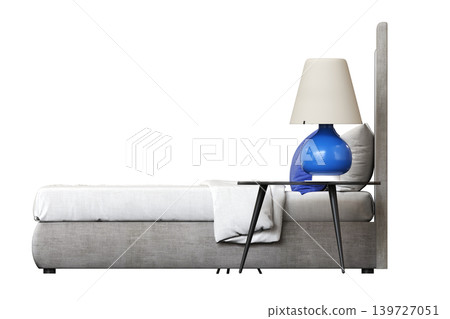 double bed isolated on a transparent background, furniture for the bedroom interior, 3D illustration, cg render 139727051