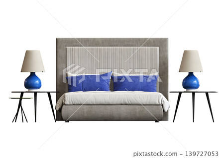 double bed isolated on a transparent background, furniture for the bedroom interior, 3D illustration, cg render double bed isolated on a transparent background, furniture for the bedroom interior, 3D illustration, cg render 139727053