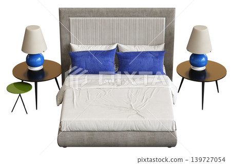 double bed isolated on a transparent background, furniture for the bedroom interior, 3D illustration, cg render double bed isolated on a transparent background, furniture for the bedroom interior, 3D illustration, cg render 139727054