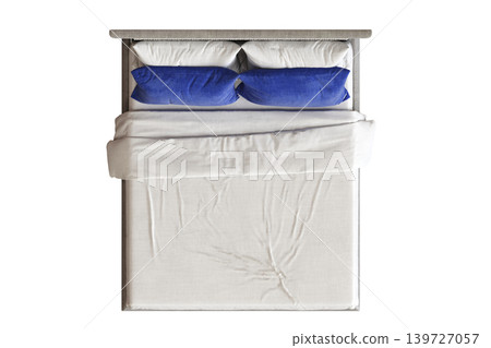 double bed isolated on a transparent background, furniture for the bedroom interior, 3D illustration, cg render 139727057