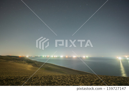 A beautiful starry sky floating above the Tottori Sand Dunes in Tottori Prefecture, Japan. A beautiful starry sky floating above the Tottori Sand Dunes in Tottori Prefecture, Japan. 139727147