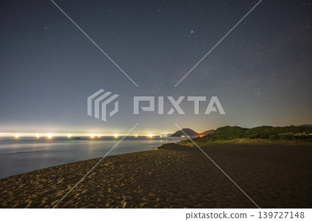A beautiful starry sky floating above the Tottori Sand Dunes in Tottori Prefecture, Japan. A beautiful starry sky floating above the Tottori Sand Dunes in Tottori Prefecture, Japan. 139727148