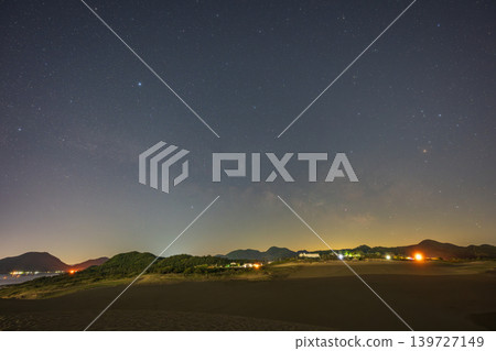 A beautiful starry sky floating above the Tottori Sand Dunes in Tottori Prefecture, Japan. A beautiful starry sky floating above the Tottori Sand Dunes in Tottori Prefecture, Japan. 139727149