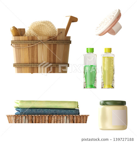Bathroom accessories isolated on transparent background, bidet, 3D illustration, cg render 139727188