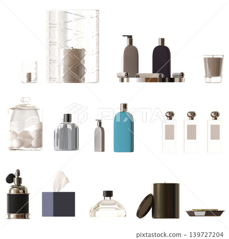 Bathroom accessories isolated on transparent background, bidet, 3D illustration, cg render 139727204